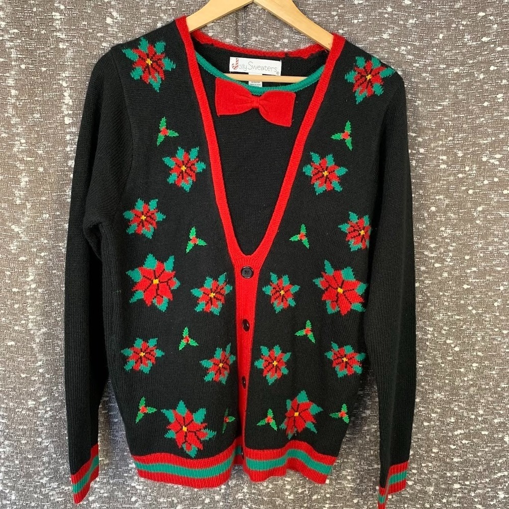 Jolly Sweaters Knit‎ Christmas Sweater Holiday Poinsettia Women's M